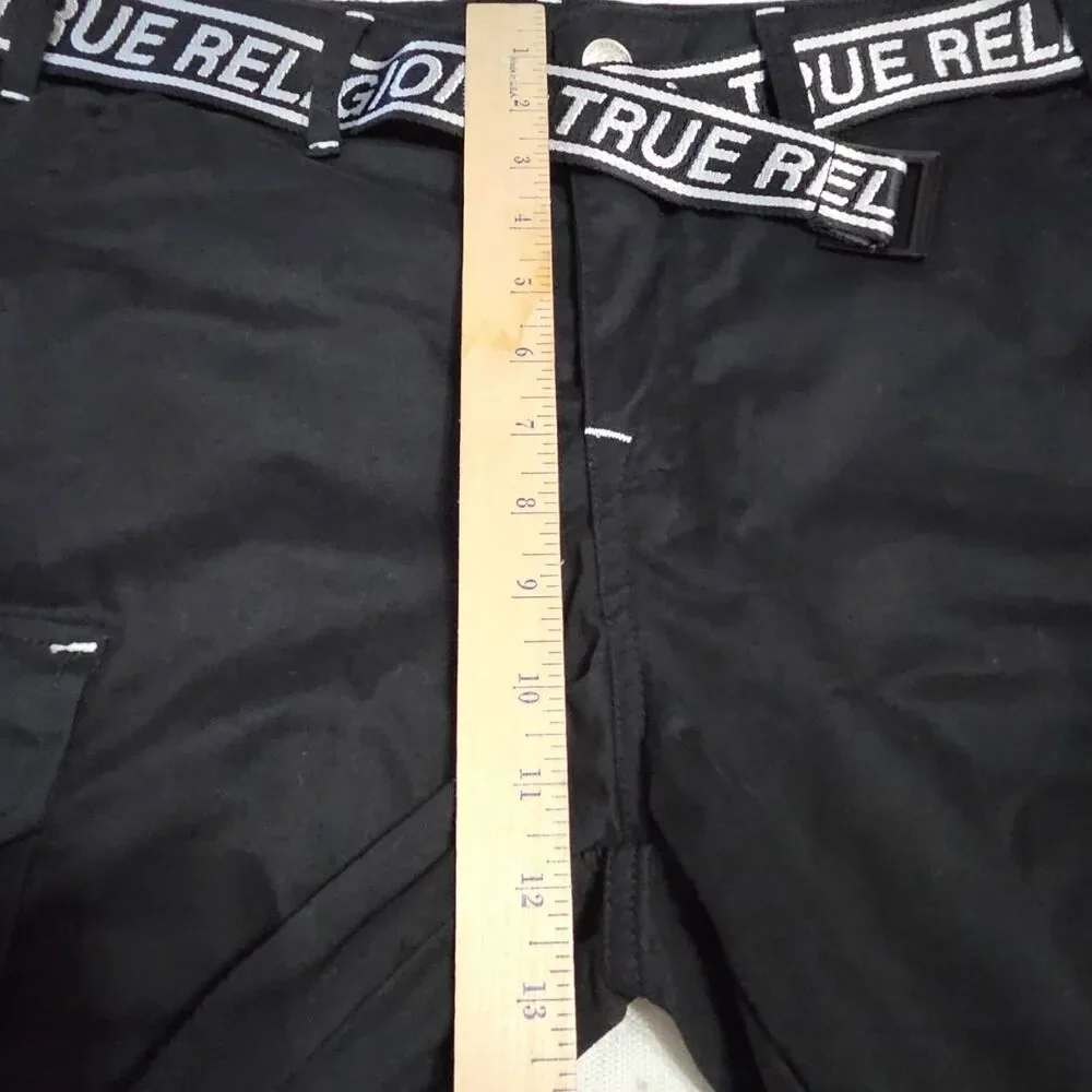 TRUE RELIGION Black Cargo Shorts‎ Detachable Belt Streetwear 700378 Men's 33